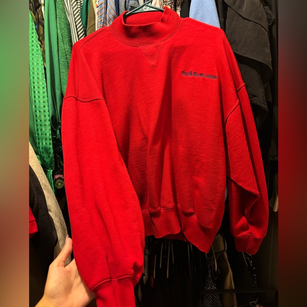 women’s polo Ralph lauren red crew neck mock neck sweatshirt size large